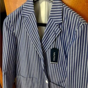 Nautica Blue and White Striped Blazer